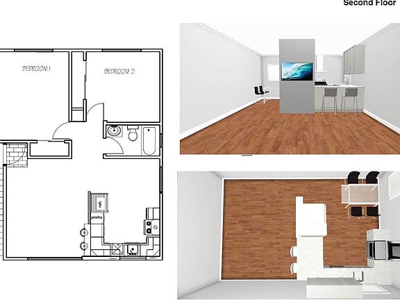 Layout. Apt 4 is a mirror image of this one