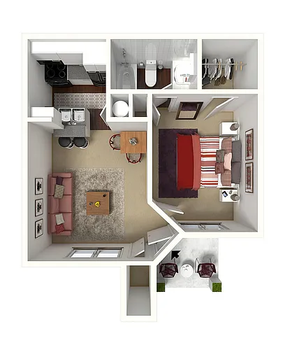 Floor plan One Bed, One Bath Jr.