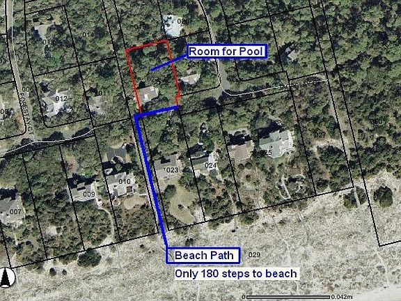 Large lot with room for a pool and only steps to the beach.