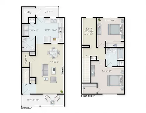 Floor plan Two Bedroom Two Bath Townhome