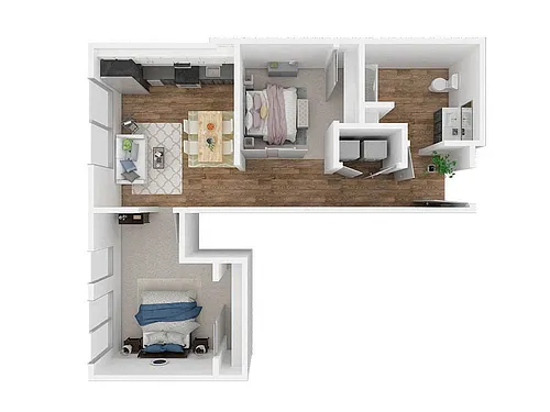 Floor plan 2 Bed, 1 Bath B1