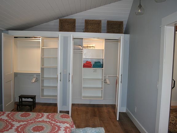 Large closets for storage, clothing extra bedding