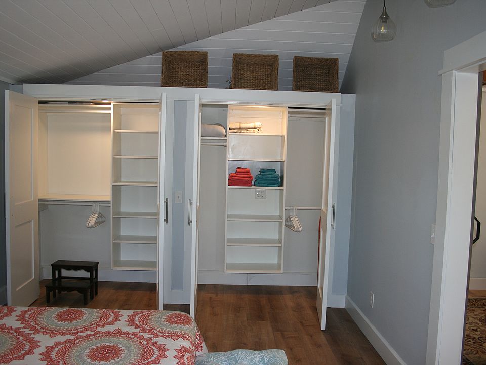 Large closets for storage, clothing extra bedding