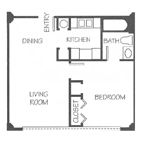 Floor plan 1 Bed 1 Bath Factory Windows