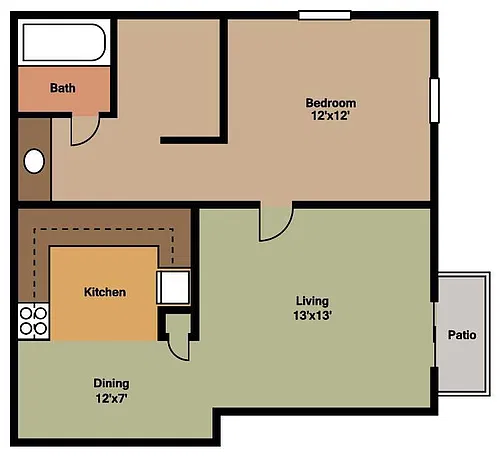 Floor plan TT One Bedroom Garden Level