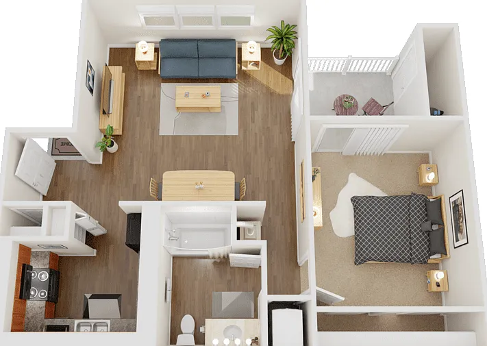 1 Bed 1 Bath Floorplan Diagram