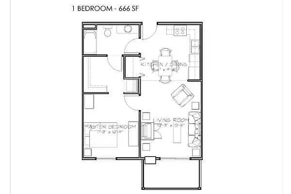 Floor plan Central Park 8 - 1 Bed - 1 Bath