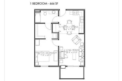 Floor plan Central Park 4 - 1 Bed - 1 Bath