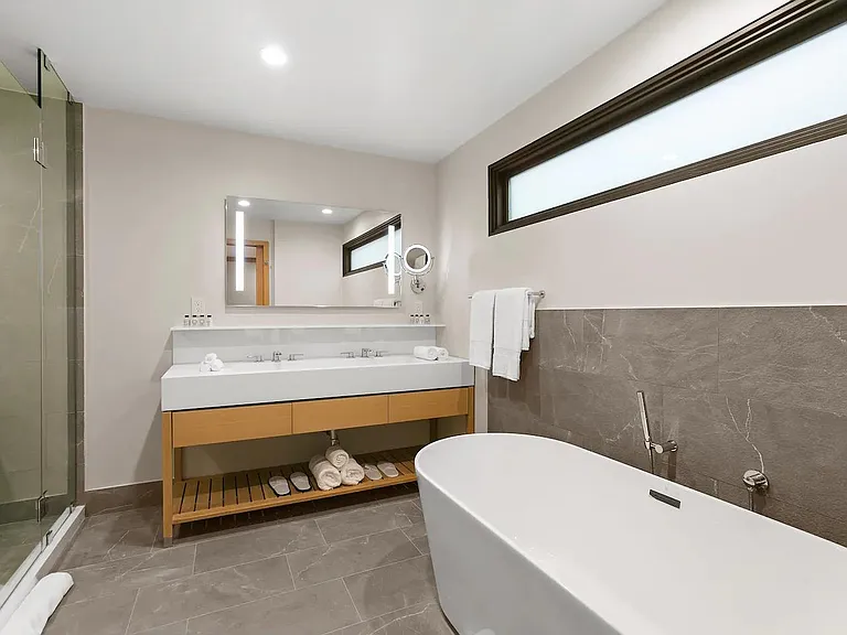 A luxurious bathroom with high quality finishes.