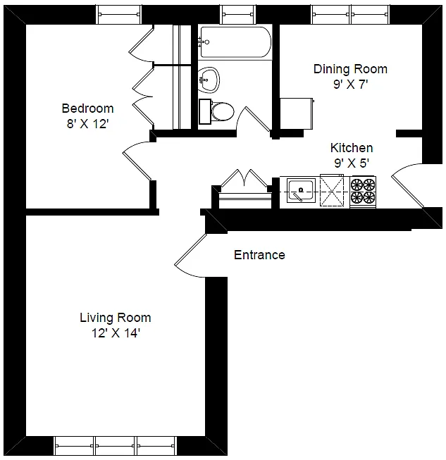 Floor plan Larger One Bedroom