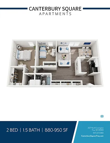 Floor plan 2 Bedroom 1.5 Bathroom