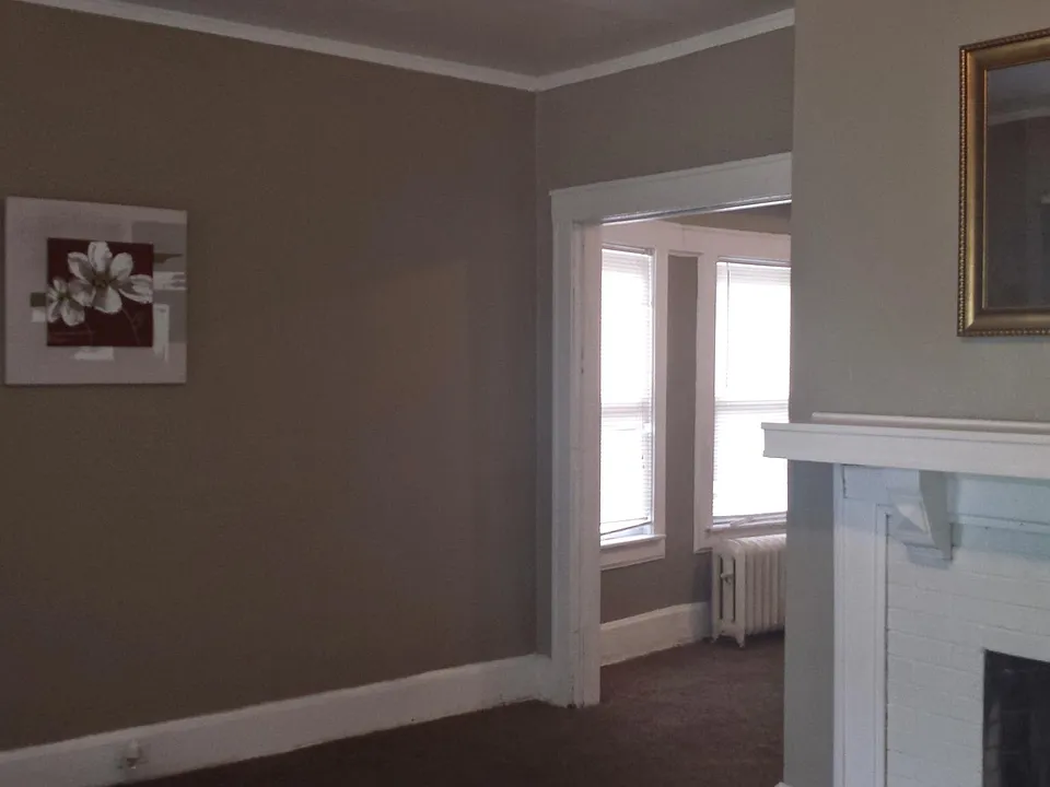 Living room view into dining room