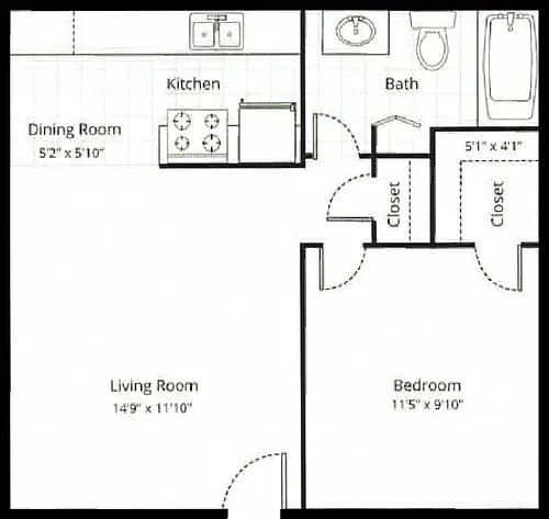 Floor plan One Bedroom One Bath A
