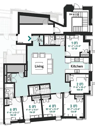 Floor plan Shared Bath - 6 Person 3 Bath Suite