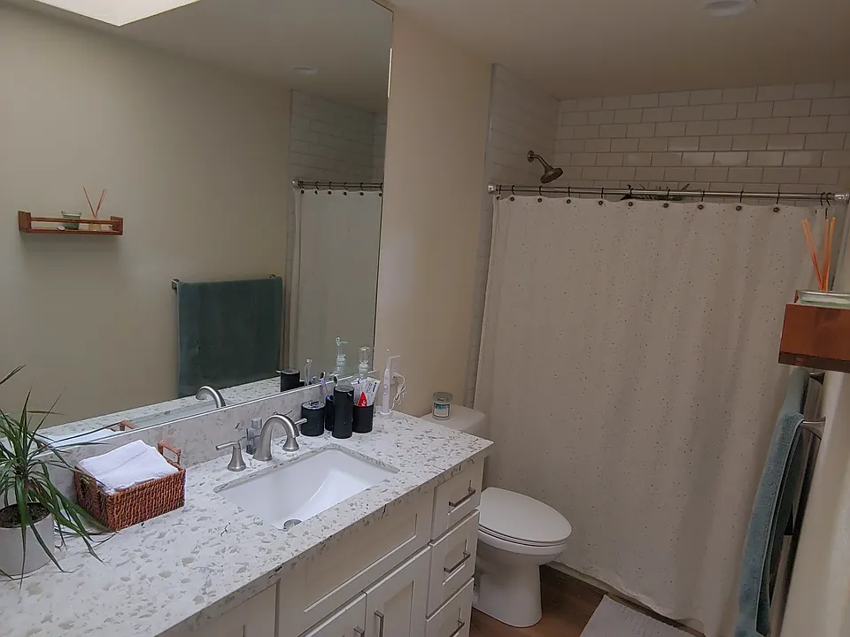 Master bathroom (now has glass shower door)