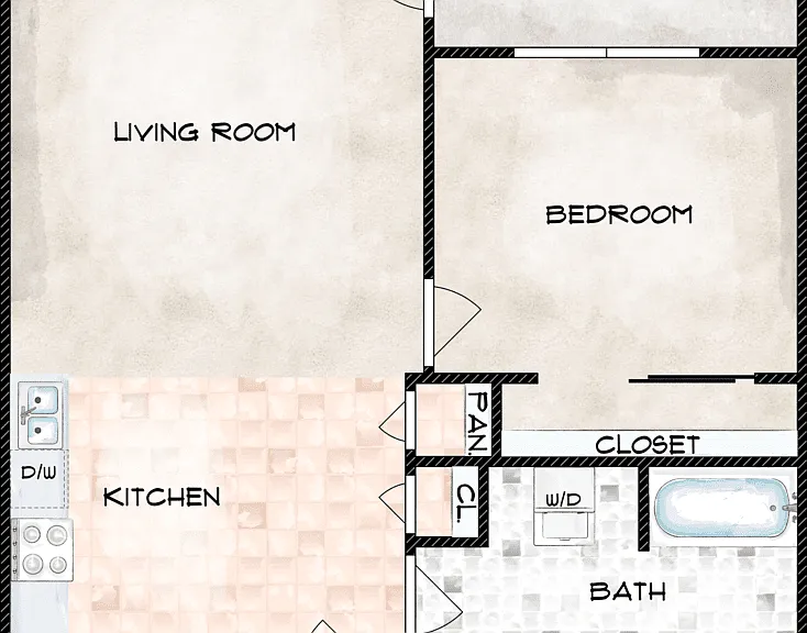 1x1 Floorplan Diagram