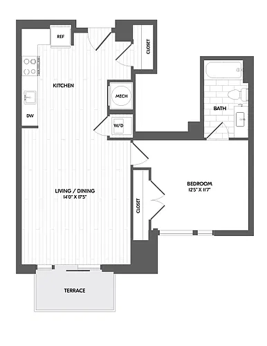 Floor plan 1 Bed/1 Bath-1O