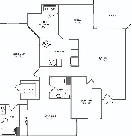 Three Bedroom Two Bath (1588 SF) Three Bedroom Two Bath (1588 SF)