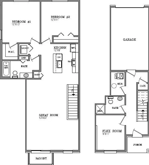 3 bed/2bath located on 1st and 2nd floors. Flex room is 3rd bedroom