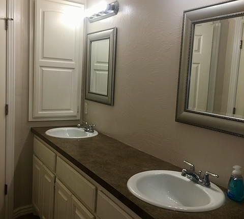 Double sinks in bathroom.