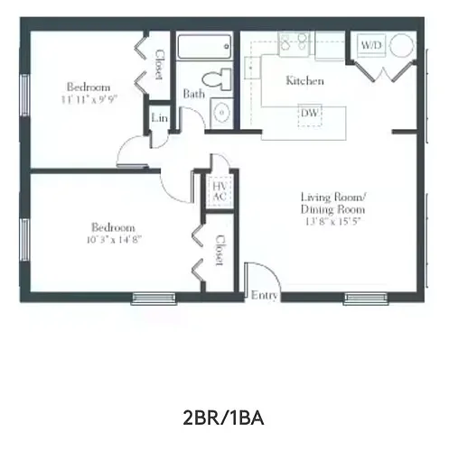 Floor plan 2 Bed 1 Bath