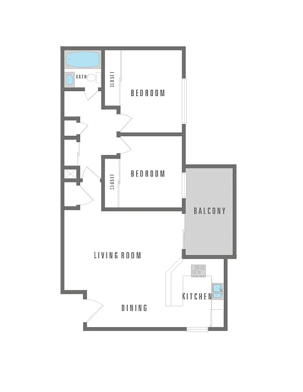 Floor plan 2 Bedroom 1 Bath