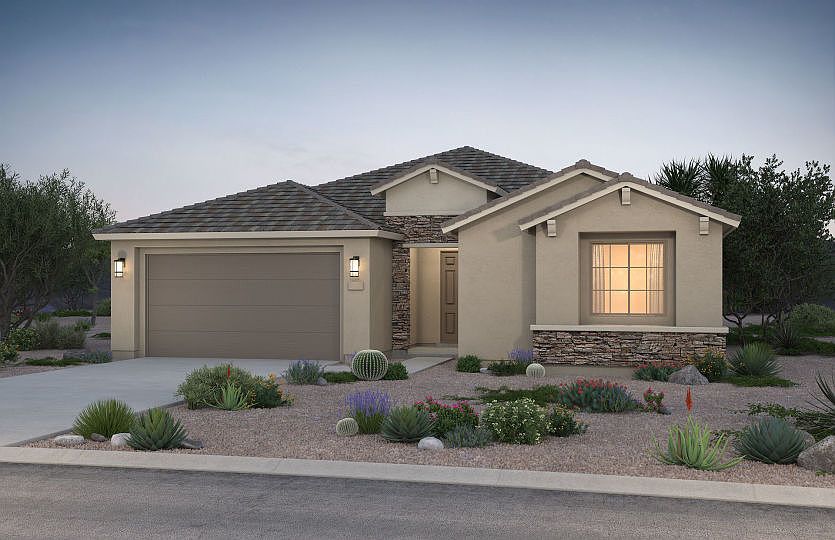 The Parklane home exterior B at Savio Ridge, complete with stone accents.