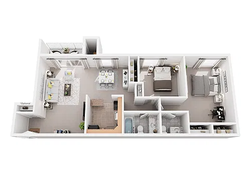 Floor plan 2 Bedroom Deluxe 1.5 Bath