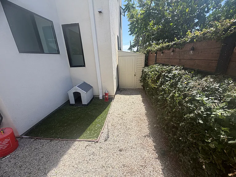 Dog area and shed for extra storage.