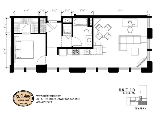 Floor plan Corner 1 Bedroom
