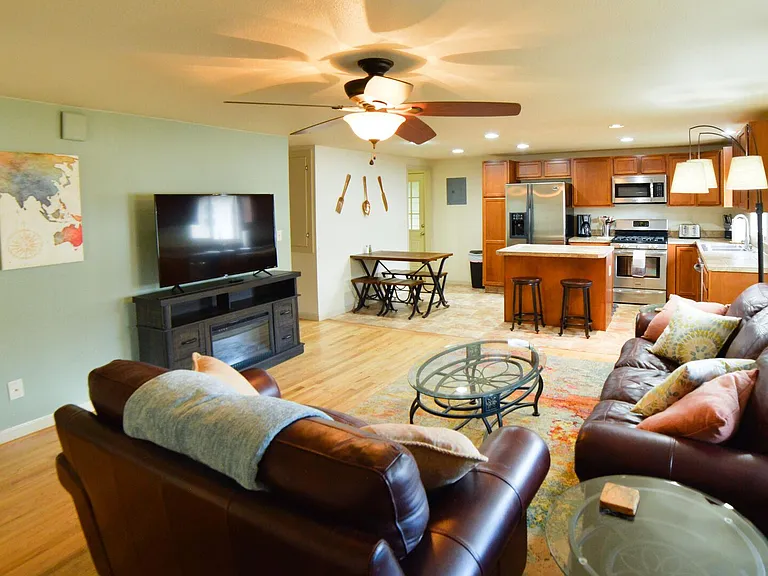 Spacious and open living room with smart tv/electric fireplace