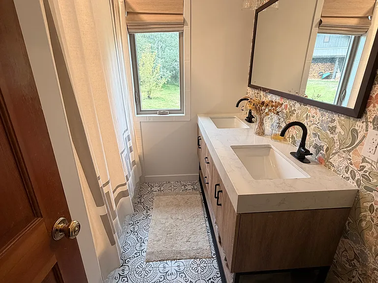 Downstairs bathroom with new double vanity.