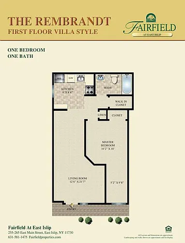 Floor plan THE REMBRANDT-One Bedroom Villa Style