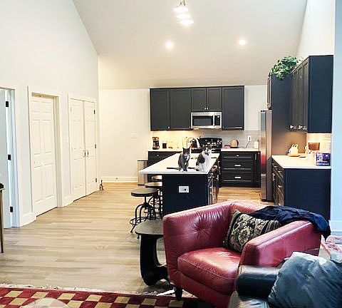 Large open floorplan where kitchen flows into the living room