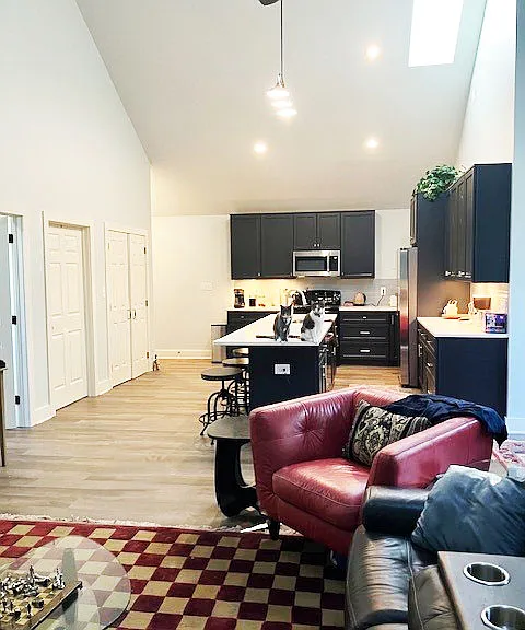 Large open floorplan where kitchen flows into the living room