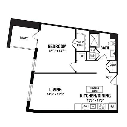 Floor plan 1 Bed/1 Bath-A13