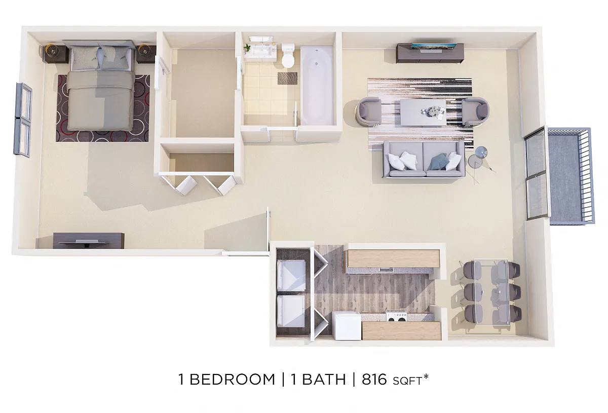 Floor plan One Bedroom - 816 sqft