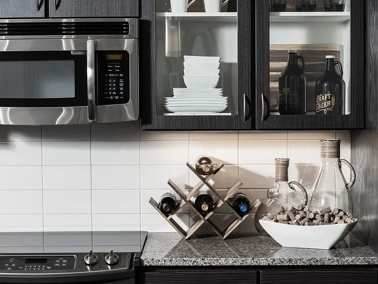 Subway tile backsplash and unique cabinetry
