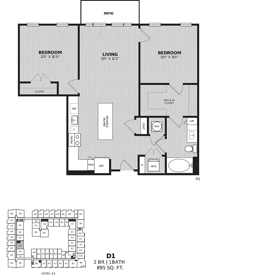 Floor plan 2 Bed/1 Bath-D1 Confort