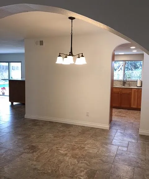 view from dining room into kitchen