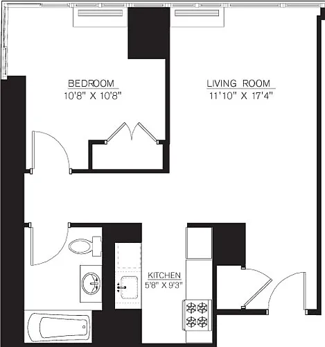 Floor plan 1 Bedroom A Line floors 17-41