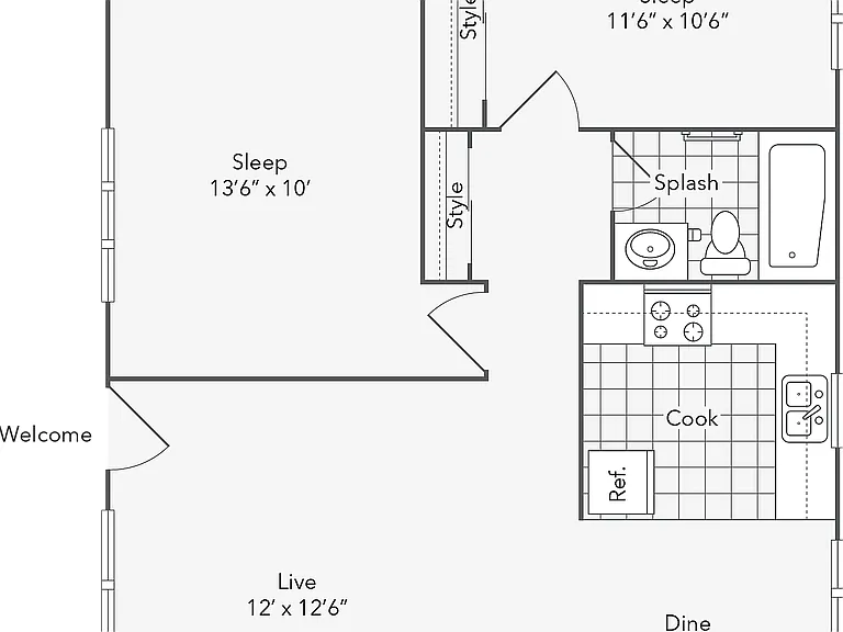 Courtyard | 2-Bedroom Floorplan Courtyard | 2-Bedroom Floorplan