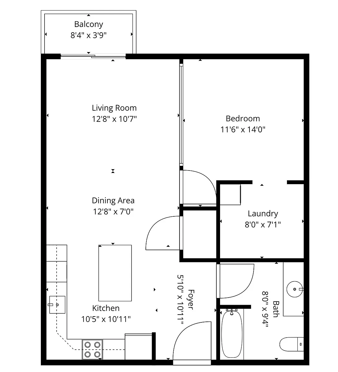 Floor plan 1 Bedroom 1B-2