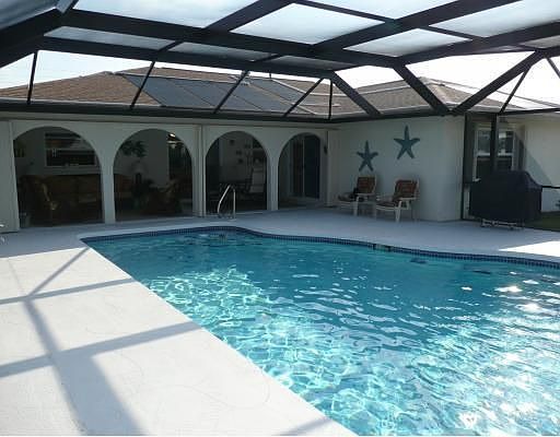 Large lanai with solar heated pool
