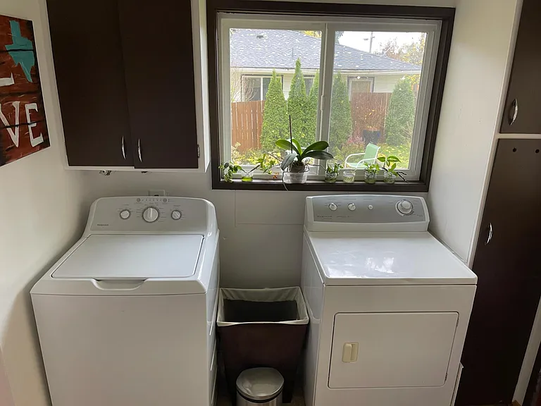 Laundry/mud room with dog door leads to back patio.
