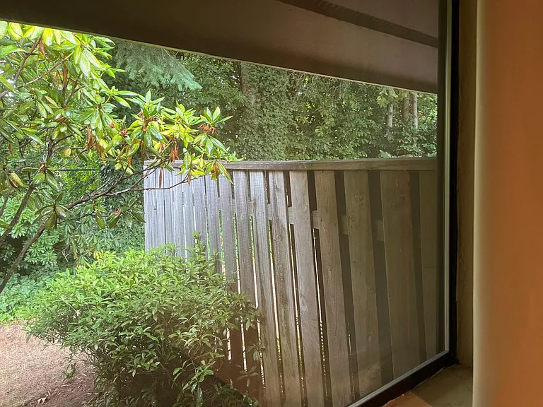 Privacy fence in rear patio divides the side by side duplex units in back. View from master bdrm. NO SMOKING or aerosol vaping, pot, etc, -allowed inside or outside unit or complex. If you smoke cigarettes or marijuana, this isn't the place for you.