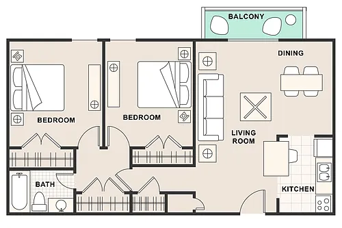 Floor plan 2 Bedroom Open