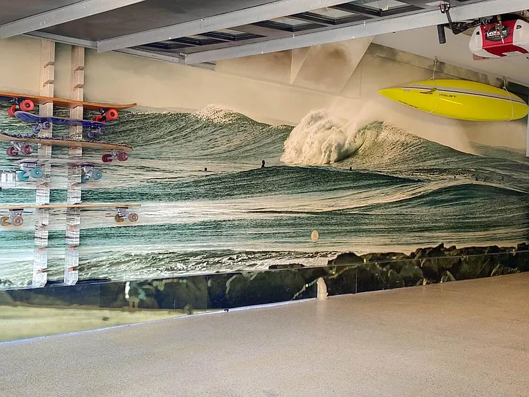 4 Car Garage, w/ TV, Bike racks, Surf racks, Skateboard rack, Epoxy Floor, Lots of storage, Garage door opener