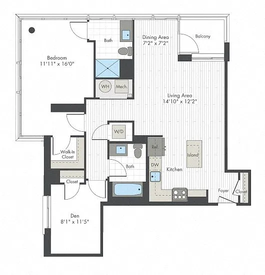 Floor plan 1 Bed/1 Bath Den-K