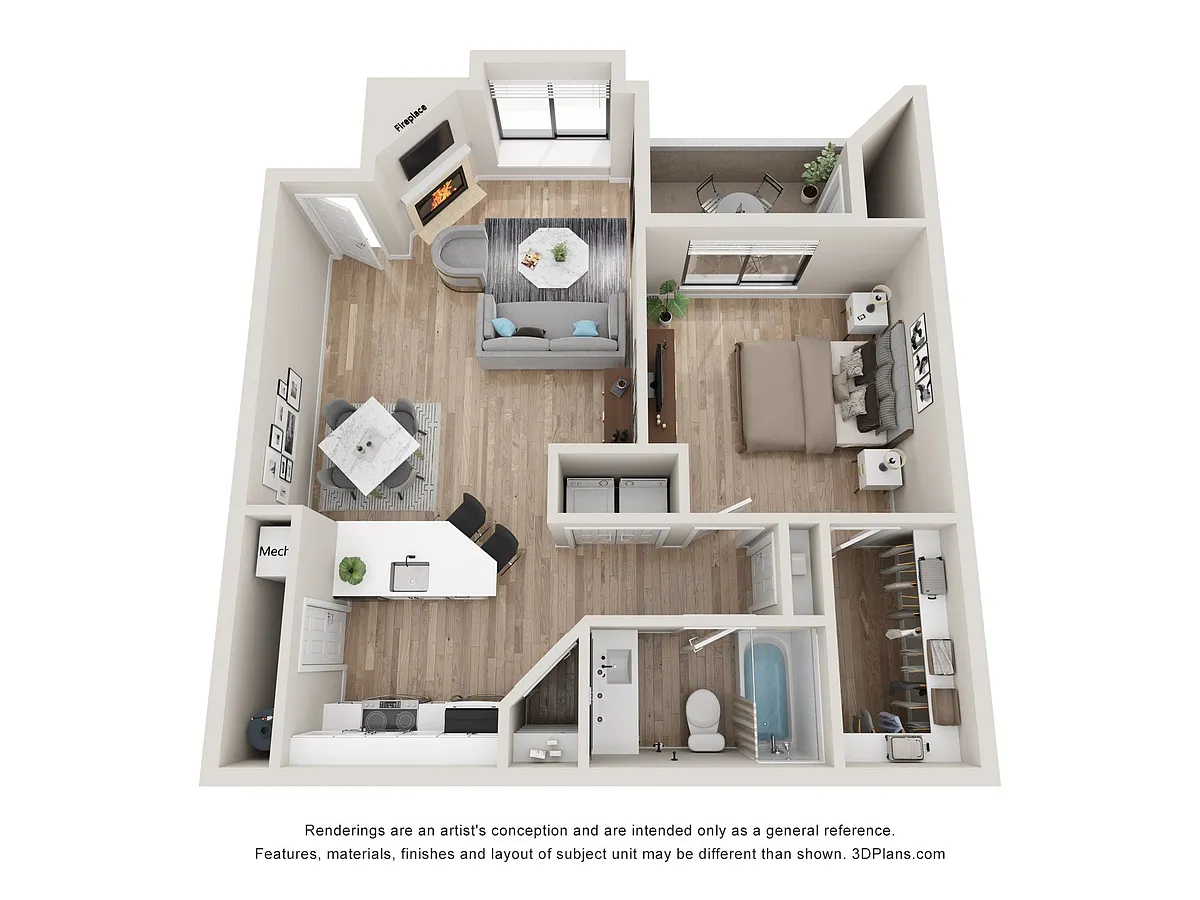 Floor plan 1 Bed/1 Bath-A1A